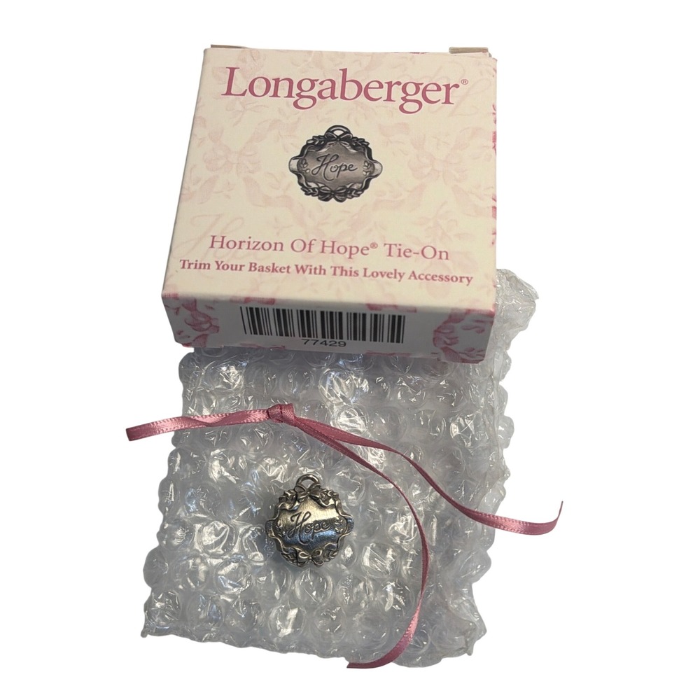 Longaberger Horizon Of Hope Tie-On Metal Basket Charm Pink White Silver NIB